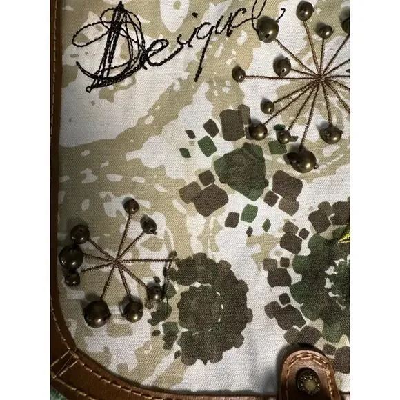 Desigual Canvas Crossbody Bag Floral Embellished Brown Leather Strap Trim Spain - Picture 12 of 16